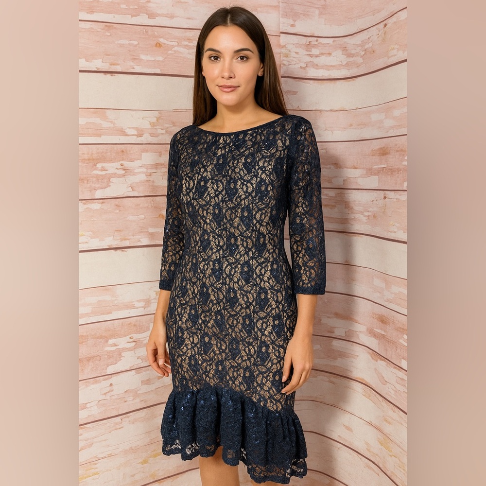 NEW Marina Navy Blue Lace Cocktail Dress